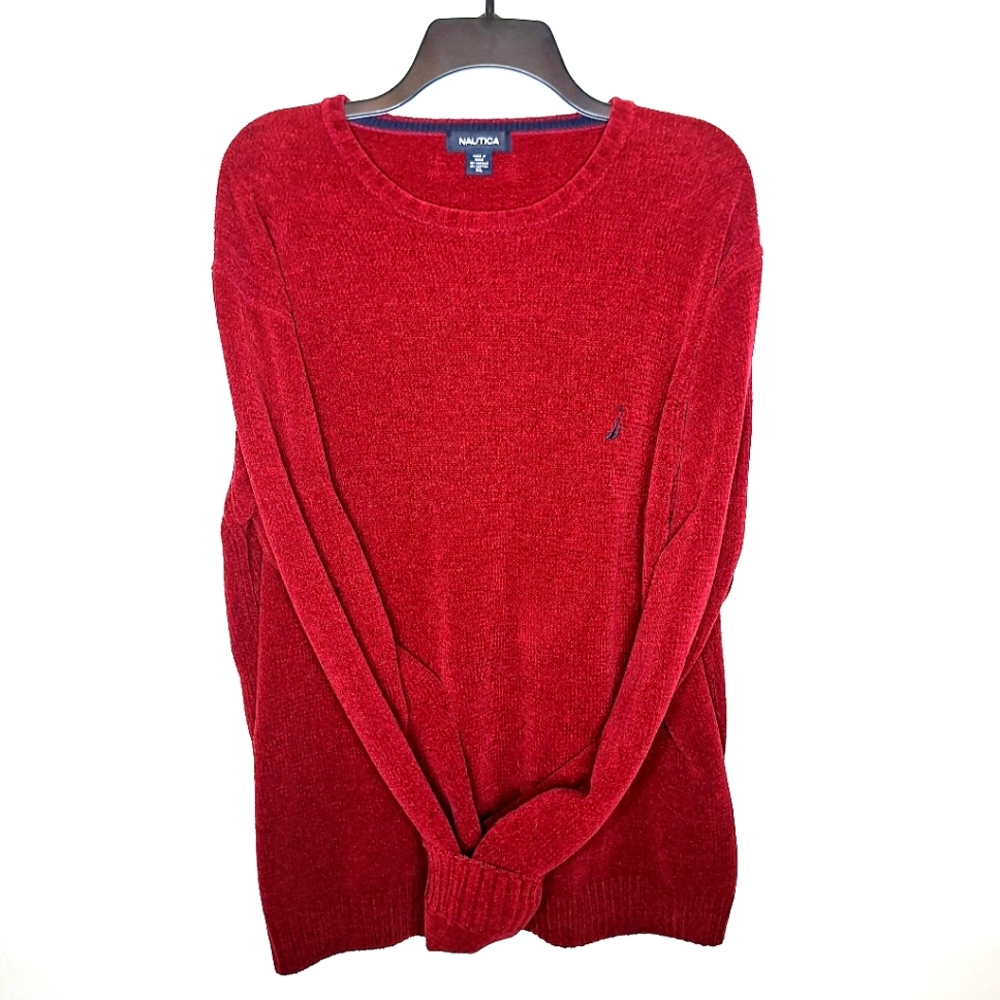 Nautica red velour pull-over grandpa core sweater size XL.
